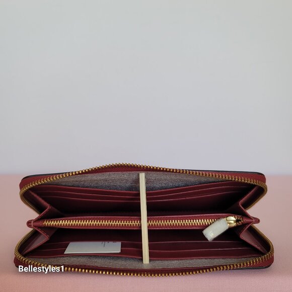COACH Slim Accordion Smooth Calf Leather Zip-Around Wallet- Cherry color ⭐ - Picture 14 of 16